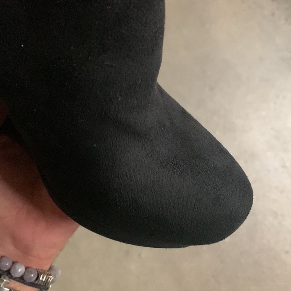 High Heeled Wedge Zip Ankle Platfrom Boots in Black Faux Suede - Women’s - Picture 11 of 13